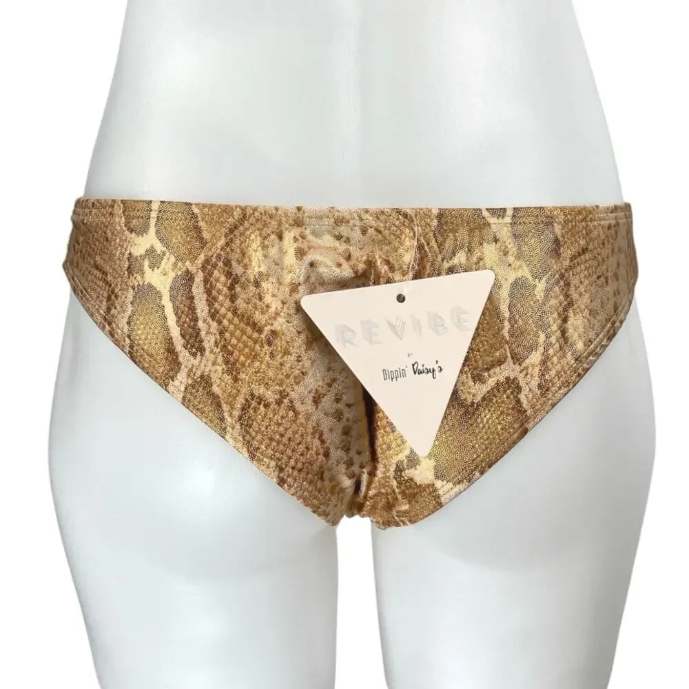 NEW Dippin Daisy's Tan Snakeskin Animal Print Low Waist Bikini Bottom Swimwear S